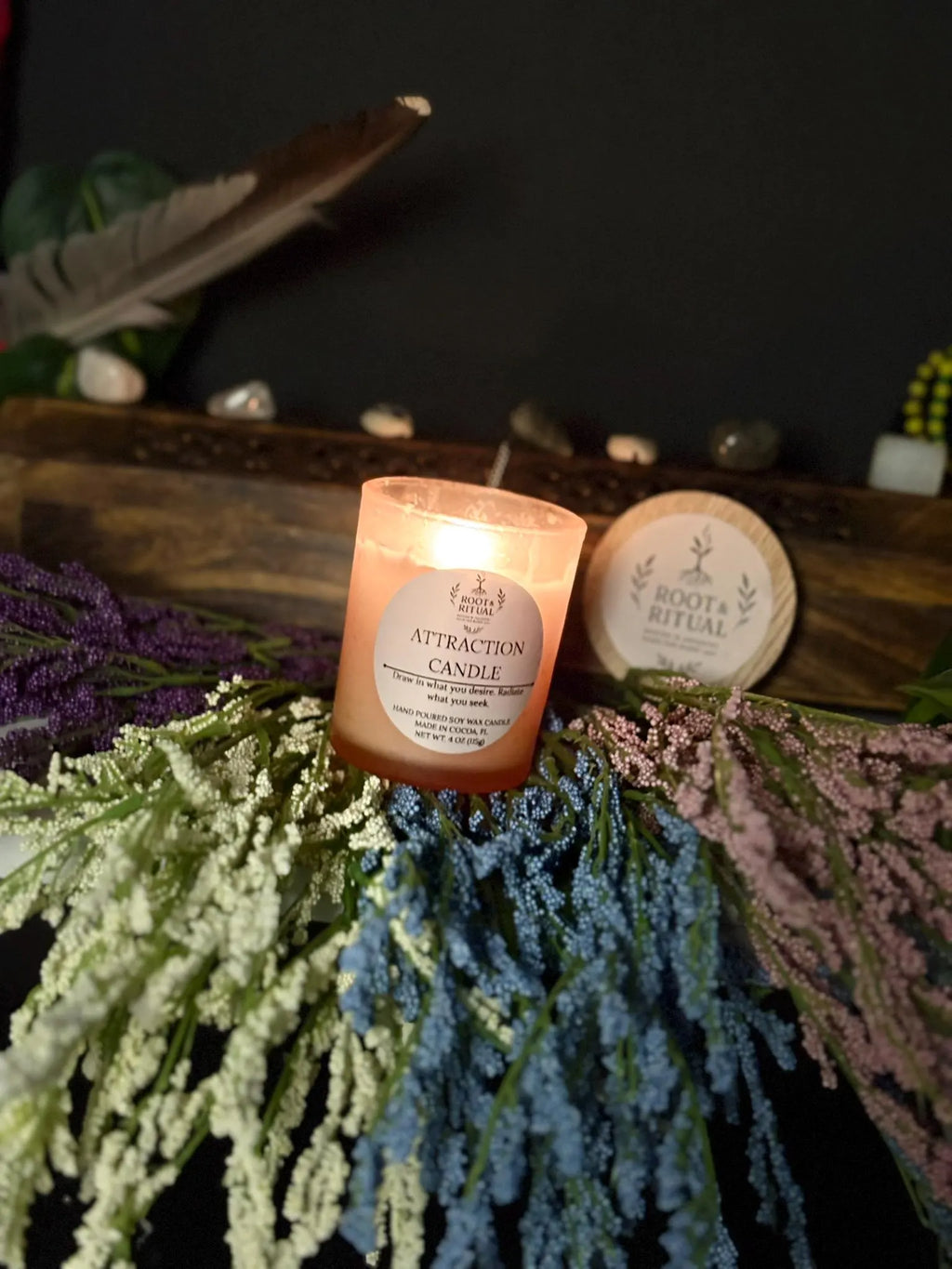 Attraction Candle (4oz) with Spell Card: Magnetism • Romance • Abundance • Beauty • Desire