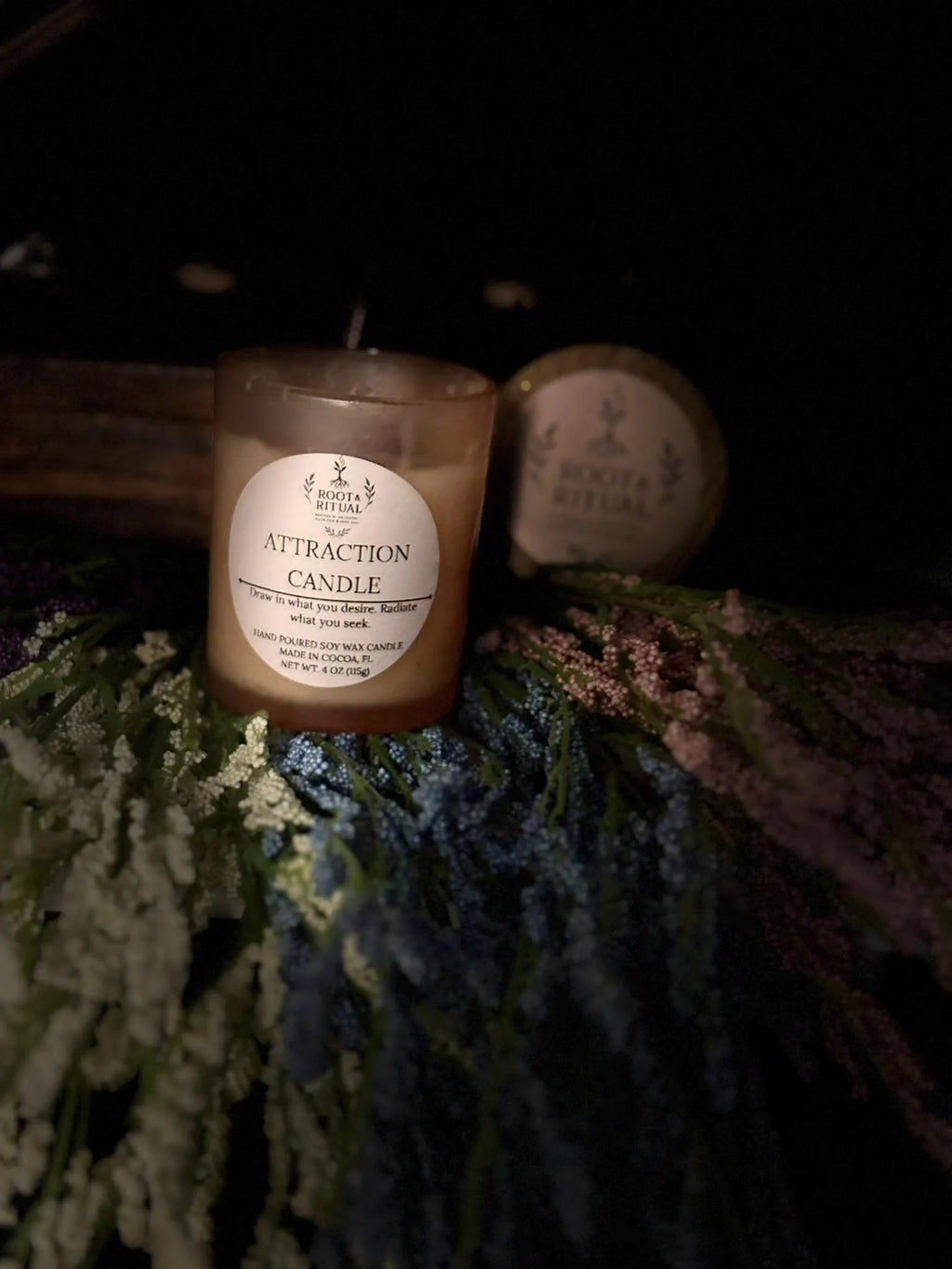 Attraction Candle (4oz) with Spell Card: Magnetism • Romance • Abundance • Beauty • Desire