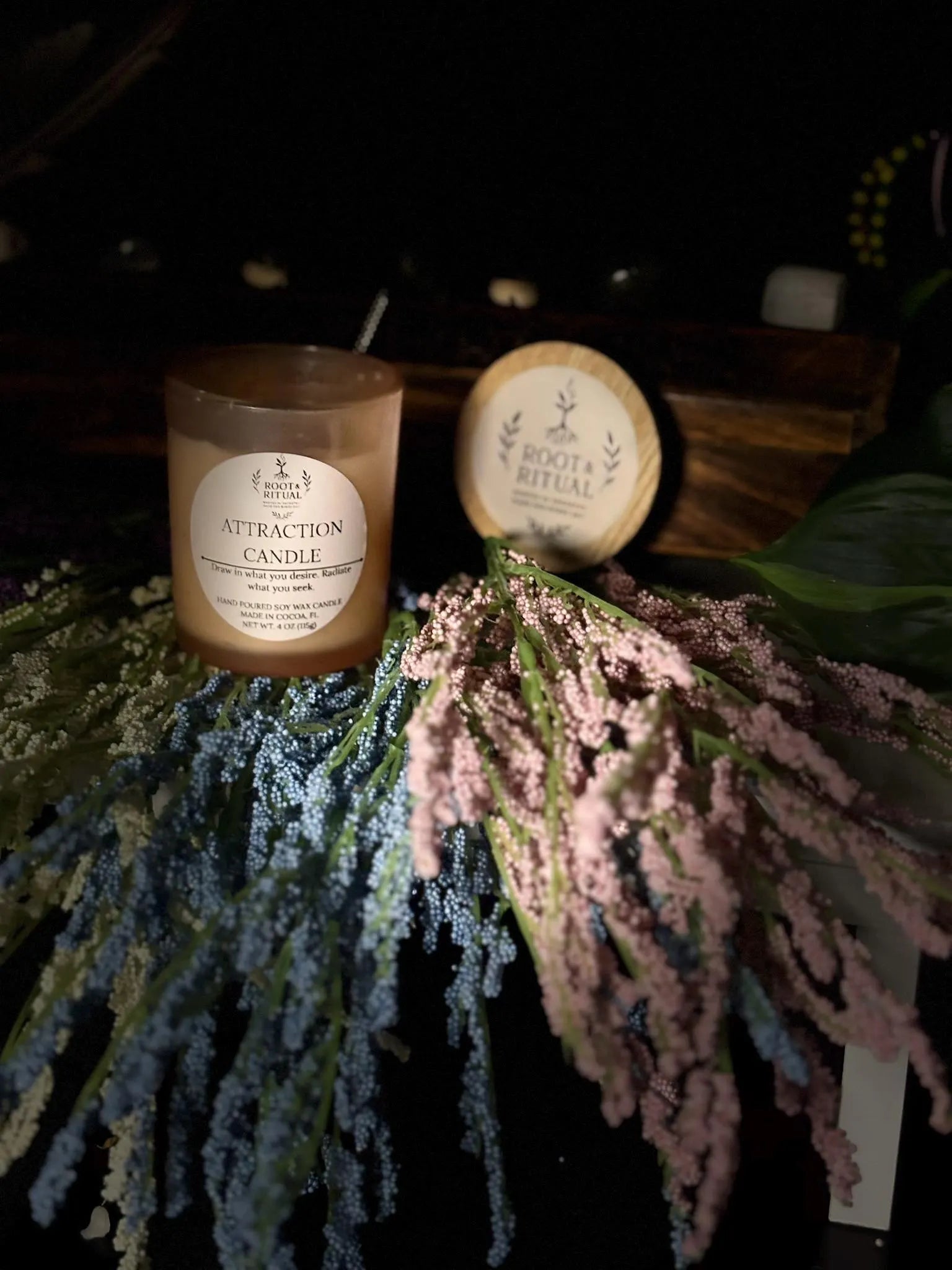 Attraction Candle (4oz) with Spell Card: Magnetism • Romance • Abundance • Beauty • Desire
