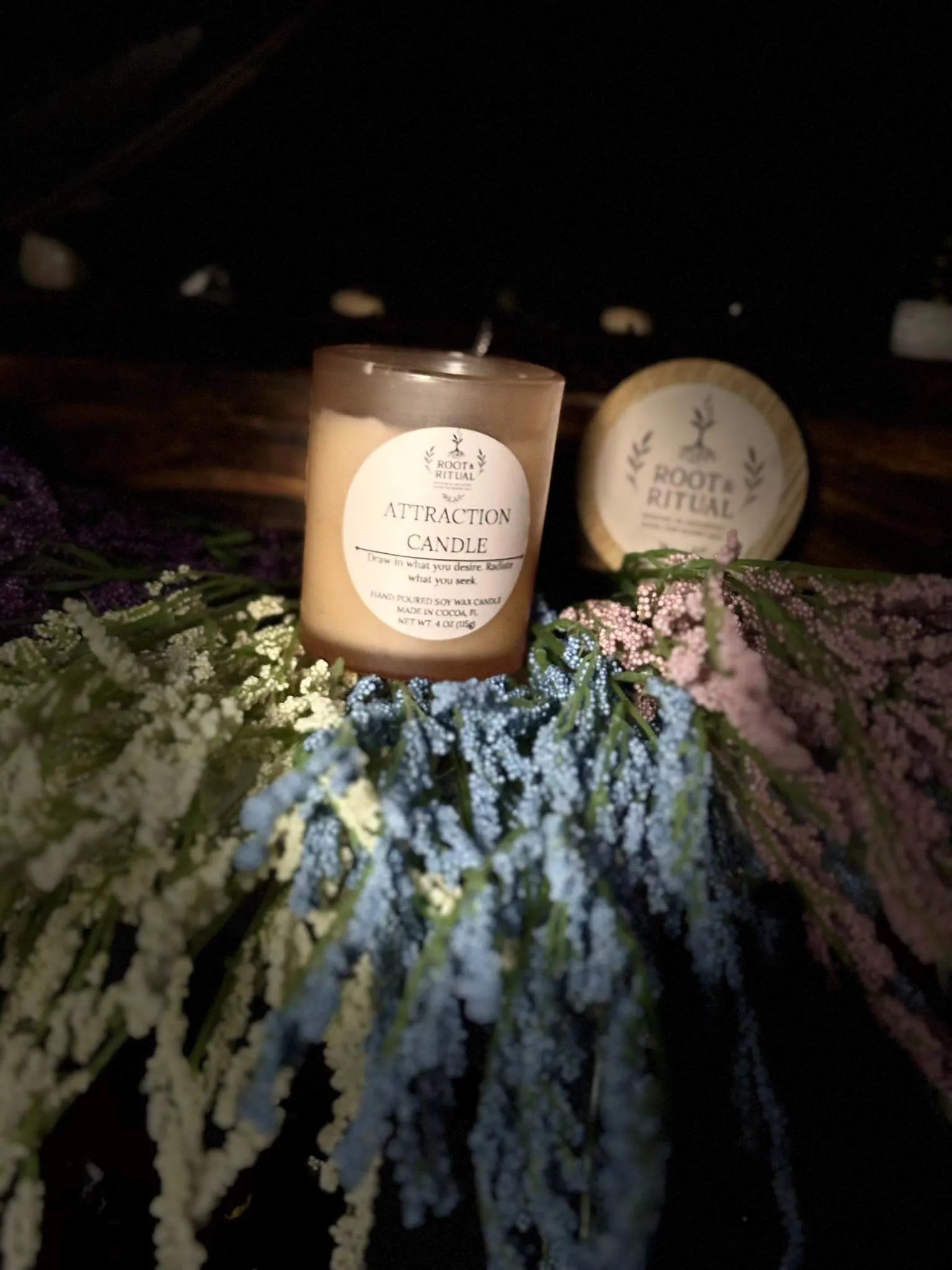 Attraction Candle (4oz) with Spell Card: Magnetism • Romance • Abundance • Beauty • Desire