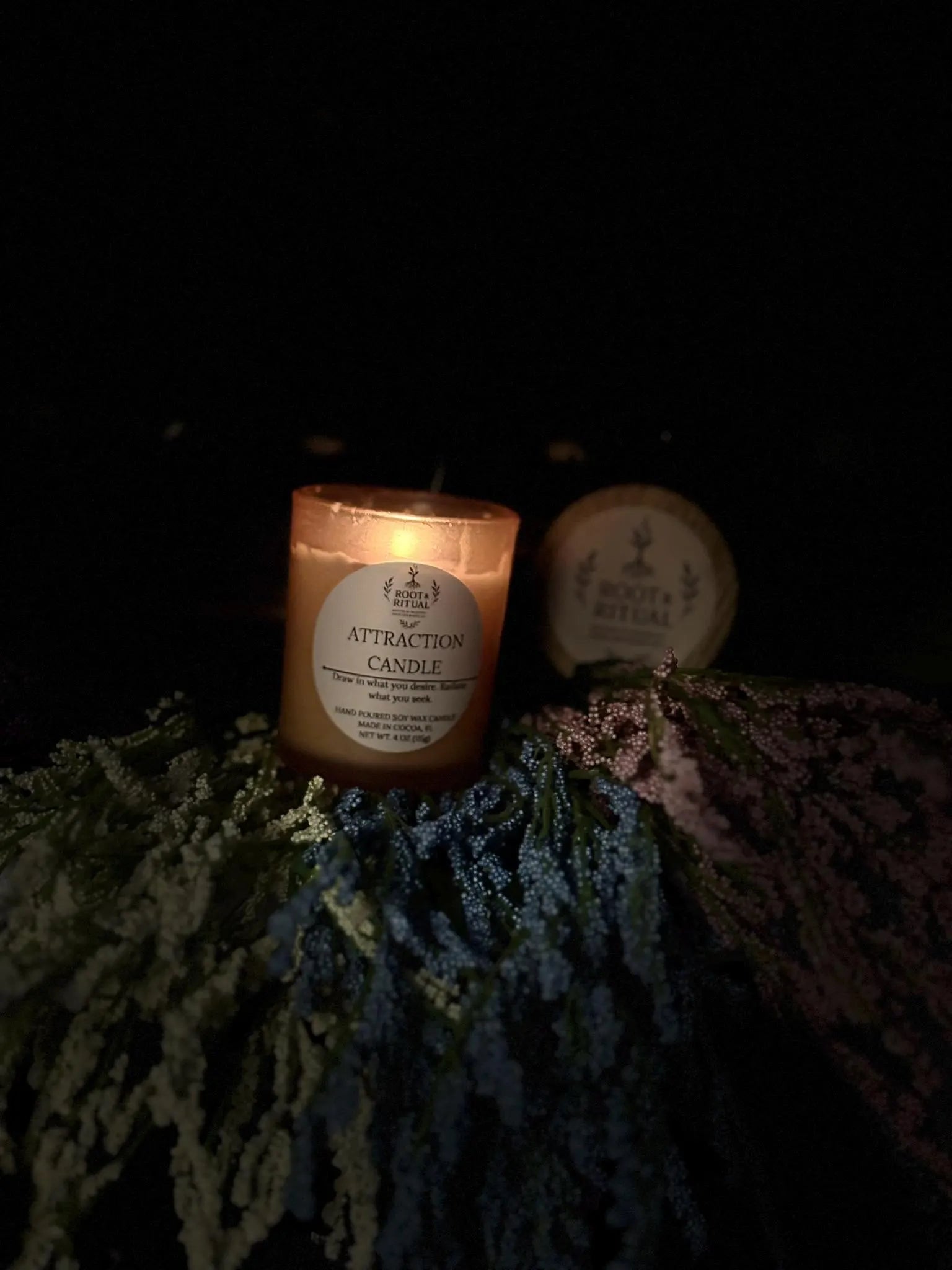 Attraction Candle (4oz) with Spell Card: Magnetism • Romance • Abundance • Beauty • Desire