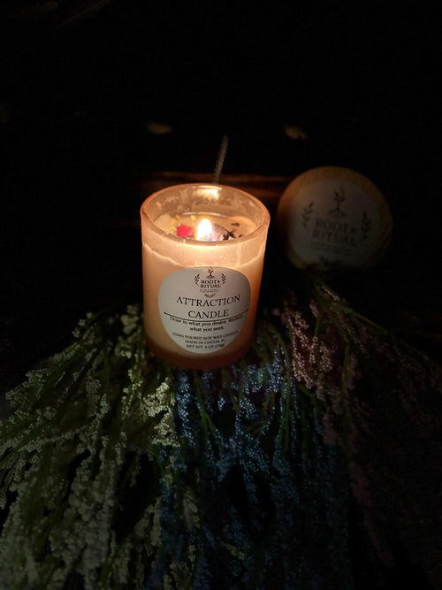 Attraction Candle (4oz) with Spell Card: Magnetism • Romance • Abundance • Beauty • Desire