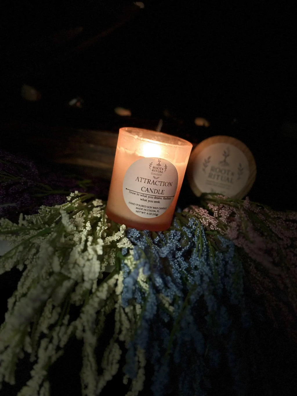 Attraction Candle (4oz) with Spell Card: Magnetism • Romance • Abundance • Beauty • Desire