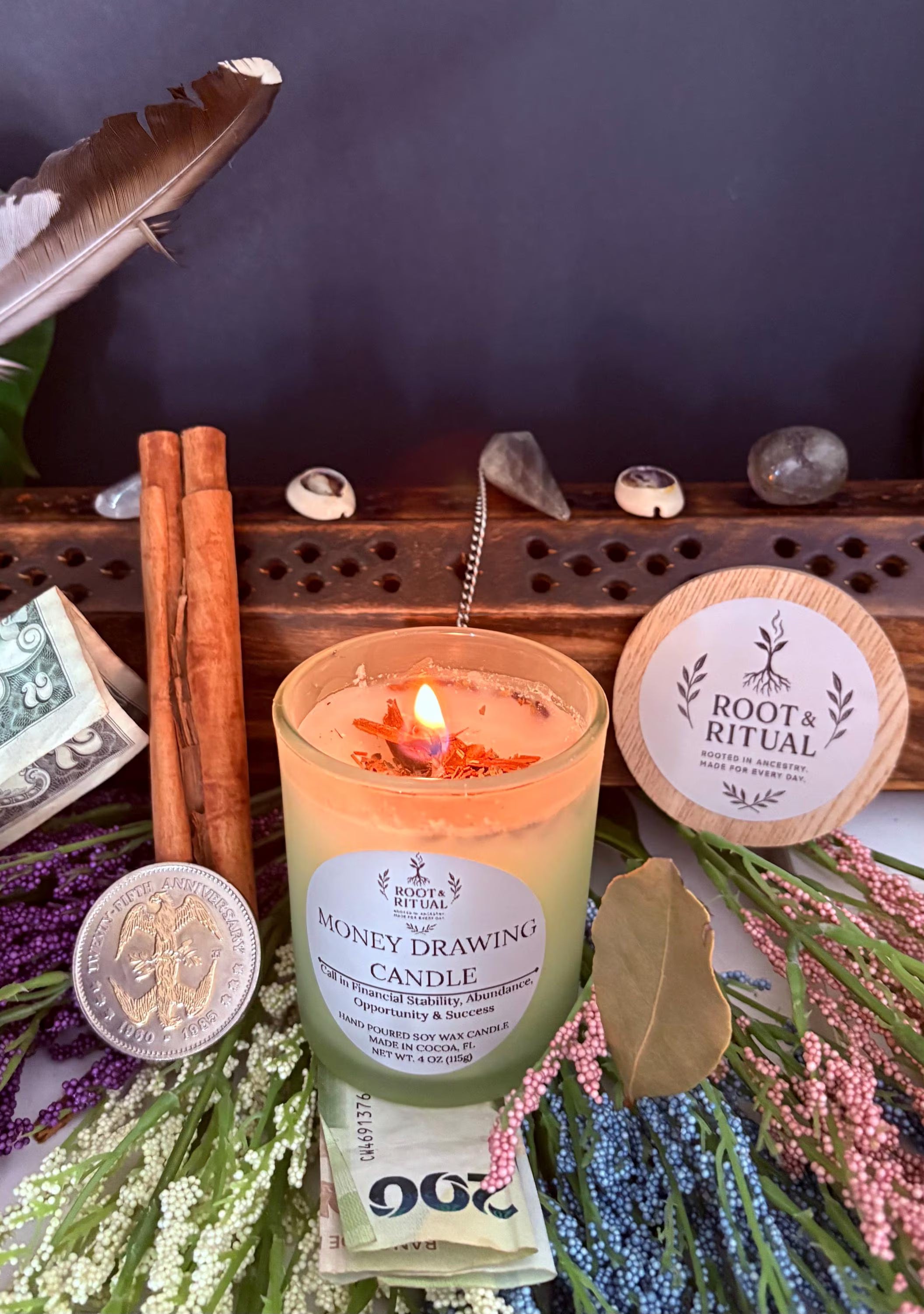 Money Drawing Ritual Candle | Prosperity, Abundance, Wealth Attraction (4 oz)