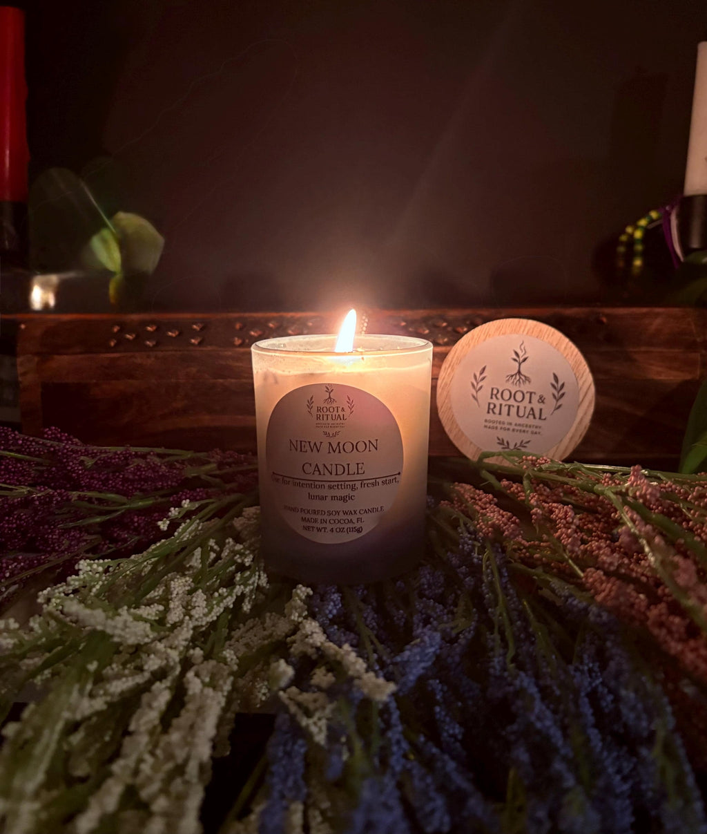 New Moon Ritual Candle | Intention Setting, Fresh Start, Lunar Magic (4 oz)