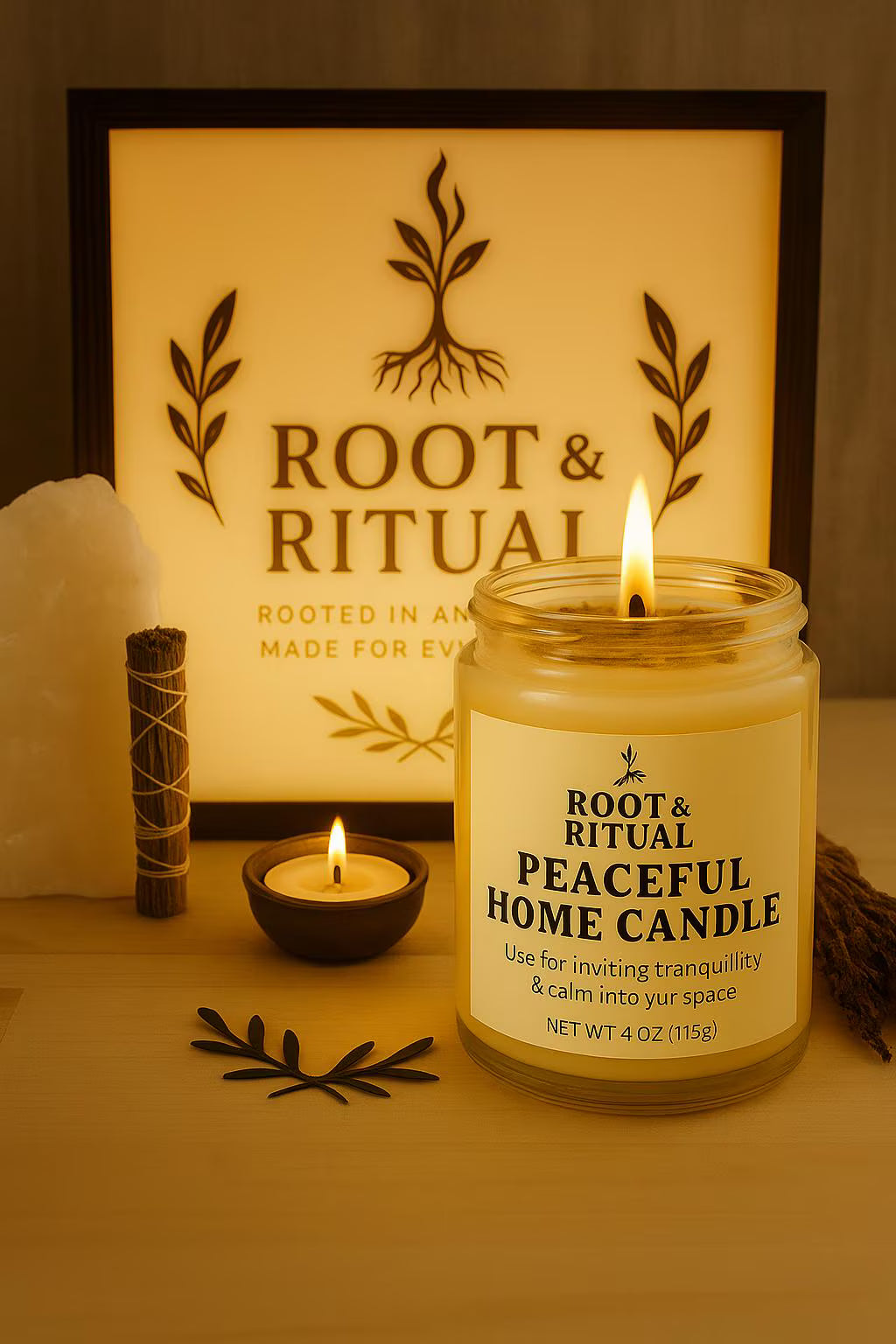Peaceful Home Candle (4oz) with Spell Card: Clear Bad Energy • Invite Peace • Promote Calm • Harmonize the Home