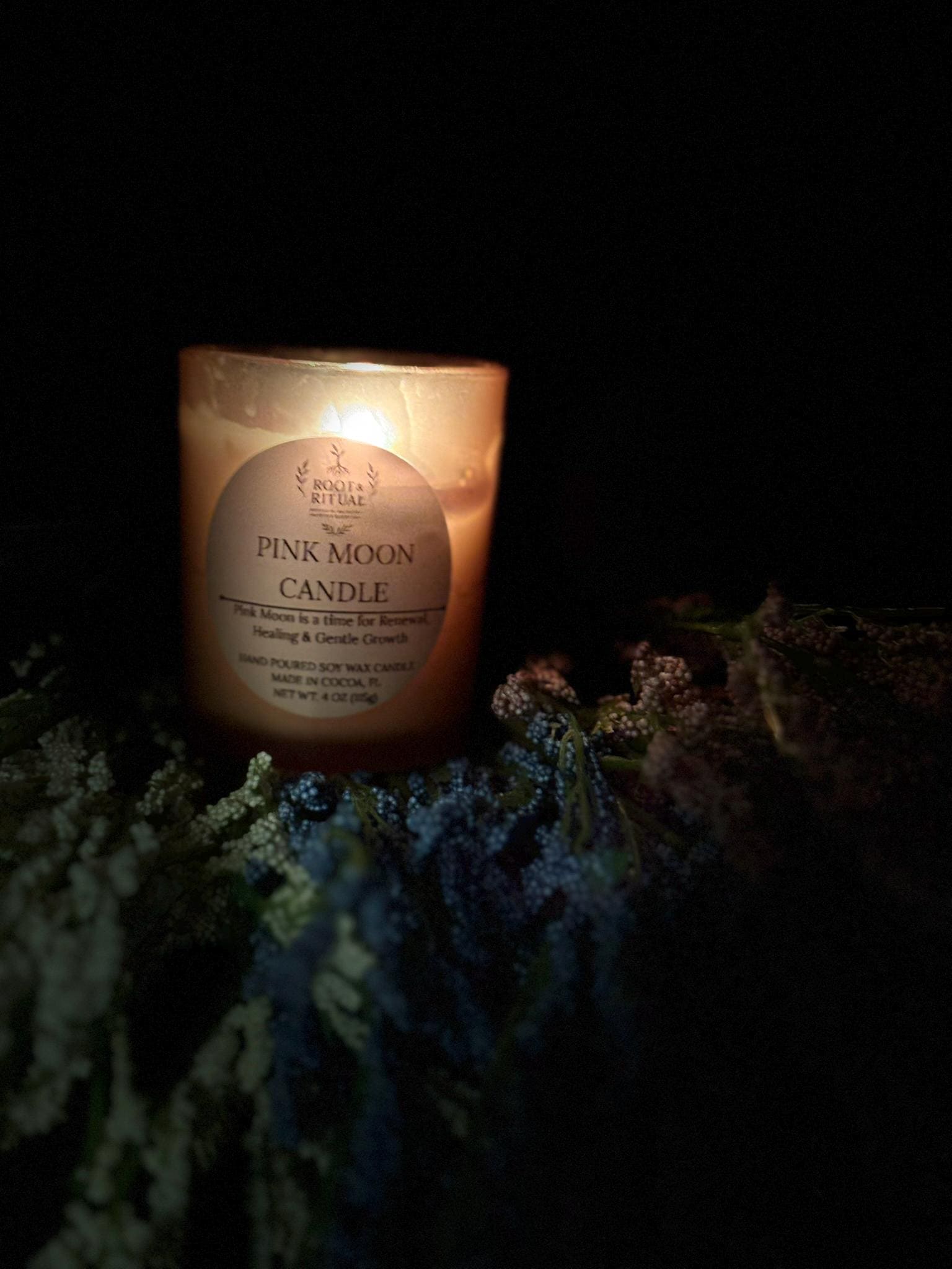 Pink Moon Ritual Candle | Renewal, Emotional Healing, Spring Lunar Magic (4 oz)