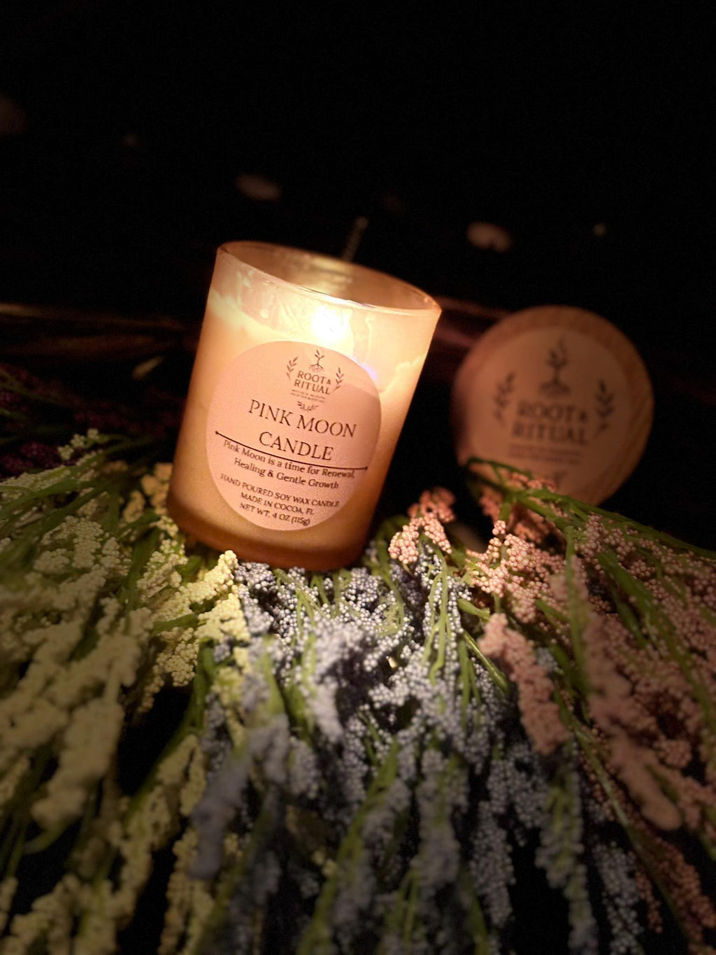 Pink Moon Ritual Candle | Renewal, Emotional Healing, Spring Lunar Magic (4 oz)