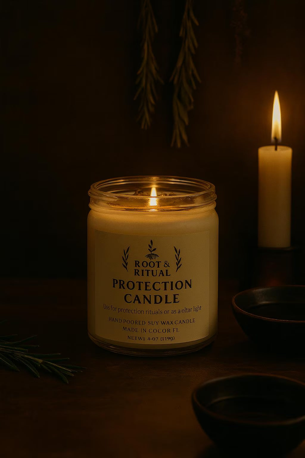 Protection Candle (4oz) with Spell Card - Purpose: Energetic Cleansing • Banishing • Warding • Spiritual Protection