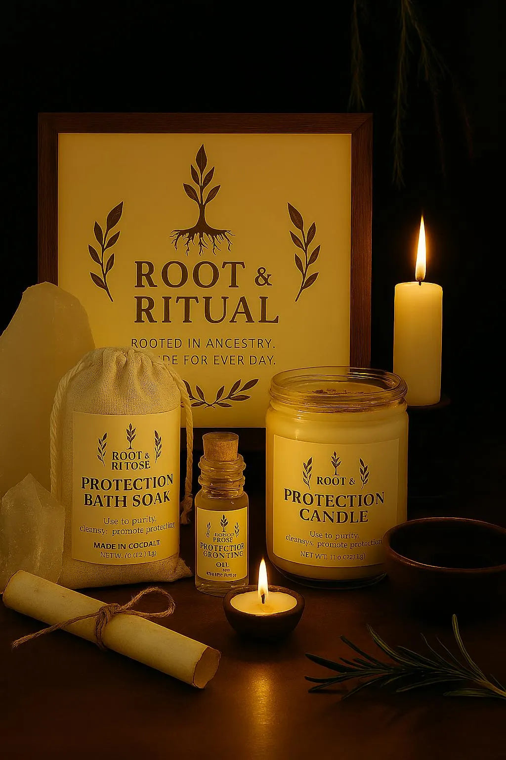 Protection Kit - Spiritual Protection Set with Candle, Bath Soak, Oil and Spell Card